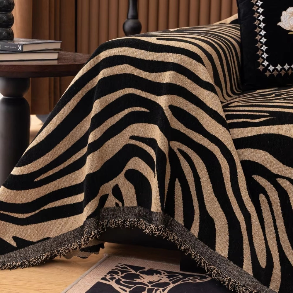 Chic Zebra-Patterned Chenille Sofa Protector