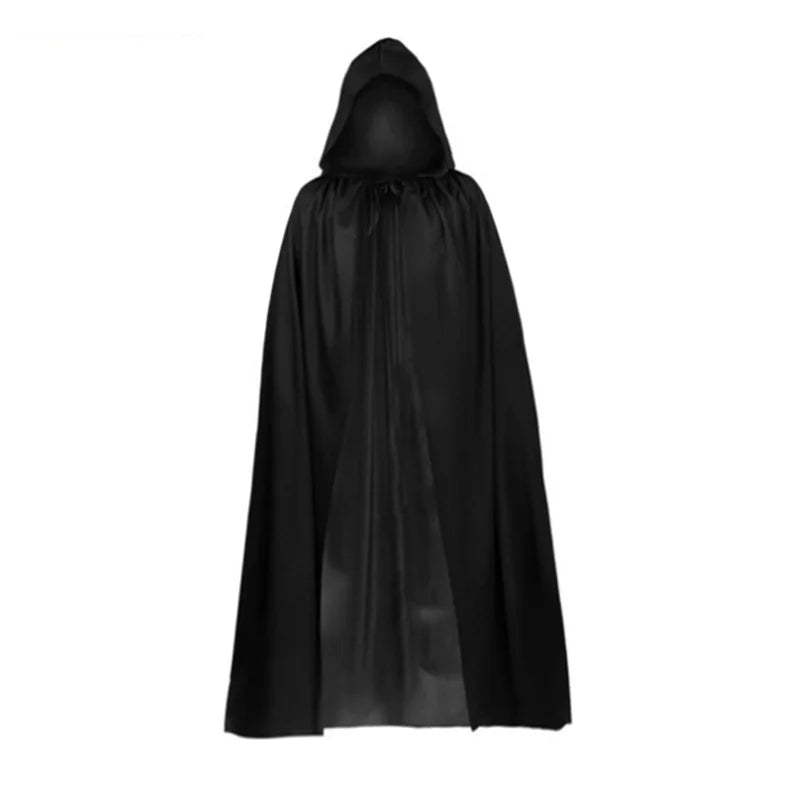 Long Unisex Halloween Cloak with Hood – Black Cosplay Wrap
