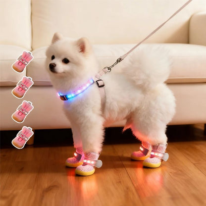 BrightPaw Light-Up Dog Booties - Set of 4 with Non-Slip Sole
