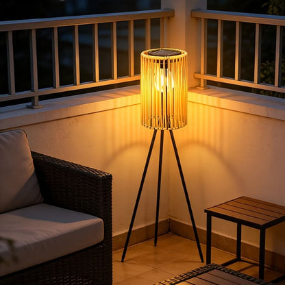Handcrafted Solar Floor Lamp in Rattan Weave