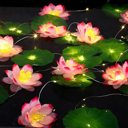 LED Lotus String Lights – Artistic Simulation – Battery & USB Powered – Garden, Pool & Wedding Decor