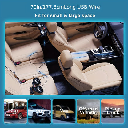 Compact Dual-Head Car Fan - 360° Rotating Air Conditioner with Strong Wind
