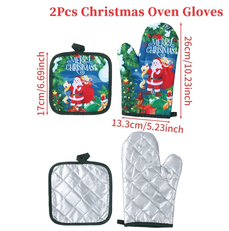 Festive Christmas Oven Mitts Set | Heat-Resistant Kitchen Gloves for Holidays