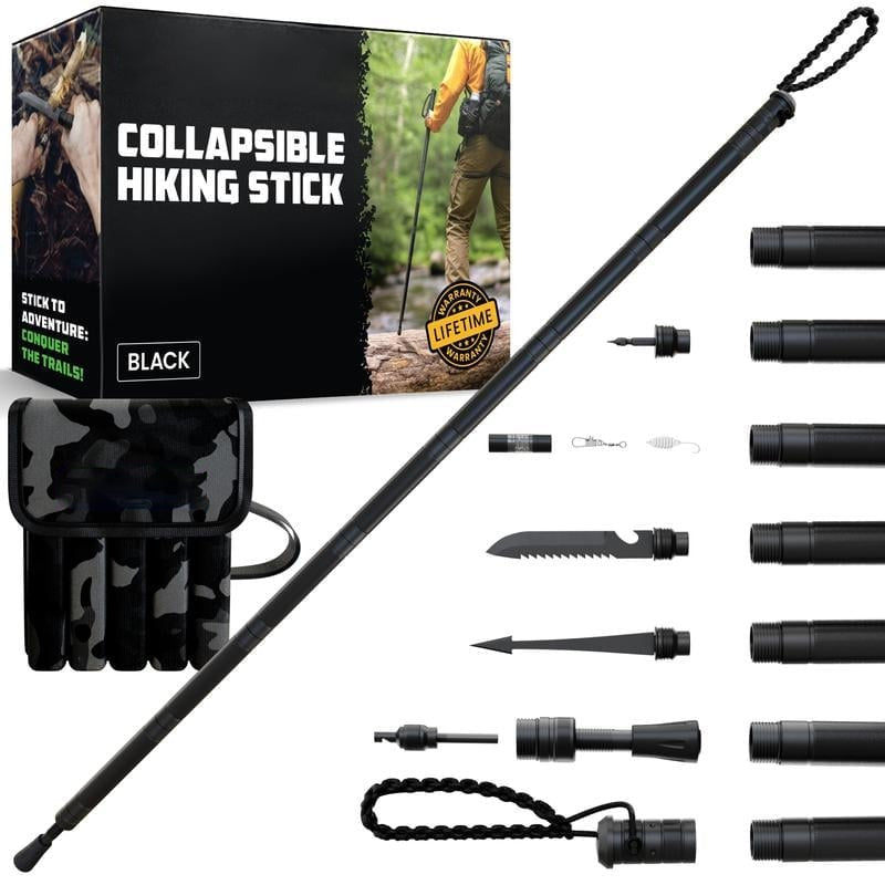 Aluminum Trekking Pole with Survival Tools | Adjustable Up to 106 cm | Shock-Absorbing Tip | Includes Camouflage Carry Bag