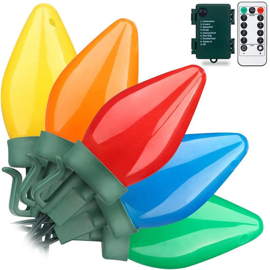 C7 LED Christmas Lights in Retro Strawberry Style | With Remote & Timer | Suitable for Indoor and Outdoor Use