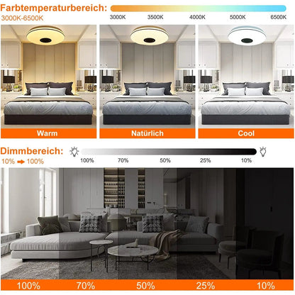 Auralite Smart Ceiling Light | RGB LED Fixture | Bluetooth Speaker & Remote | App-Controlled Dimming | 36W