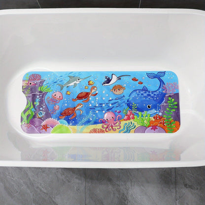 Non-Slip Bathtub Mat with Colorful Ocean Design and Suction Cups - Washable