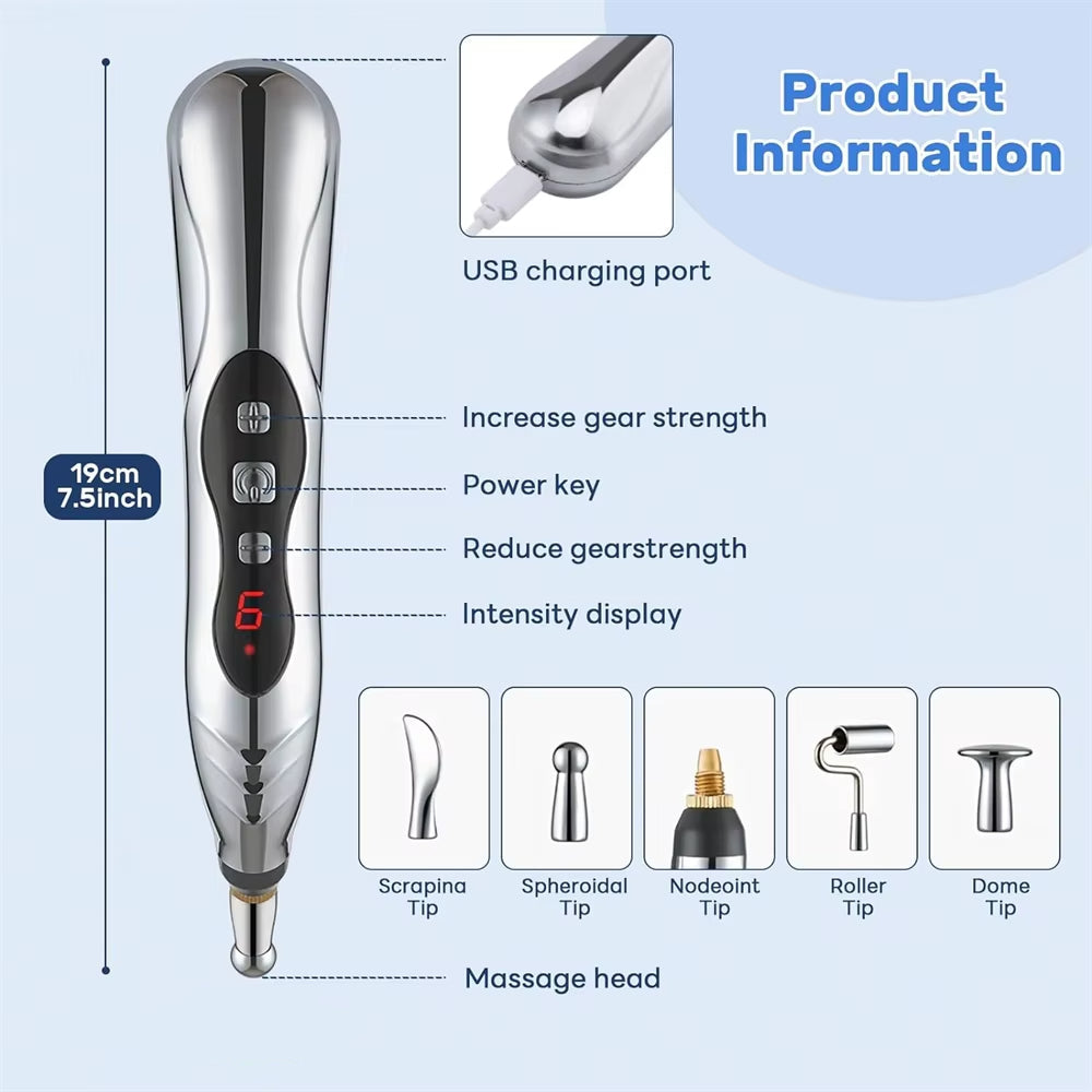 Microcurrent Massage Pen with 5 Attachments, 9 Intensity Settings & USB-C