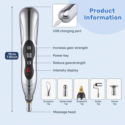 Microcurrent Massage Pen with 5 Attachments, 9 Intensity Settings & USB-C