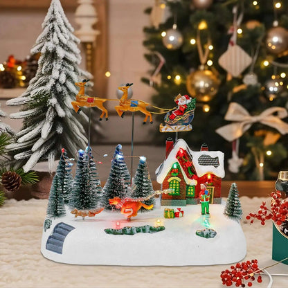 Animated Christmas Village with Santa in Sleigh | LED Lights & Music | Snowy Scene with Reindeer & Christmas Tree