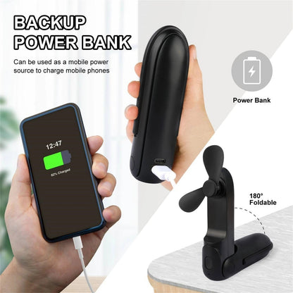 Mini USB Rechargeable Handheld Fan | 3-in-1 with Flashlight & Power Bank