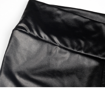 Fleece-Lined Stretch Leggings in Leather Finish