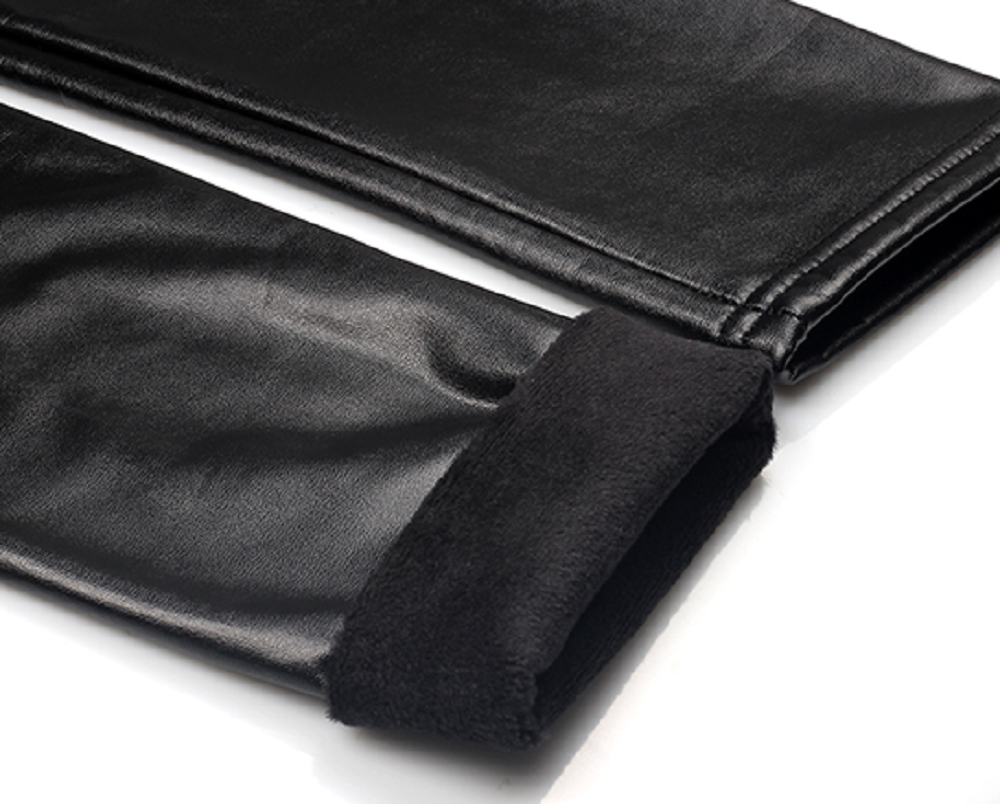 Fleece-Lined Stretch Leggings in Leather Finish