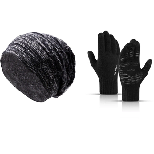 Warm Beanie Hat for Men with Matching Gloves for Winter