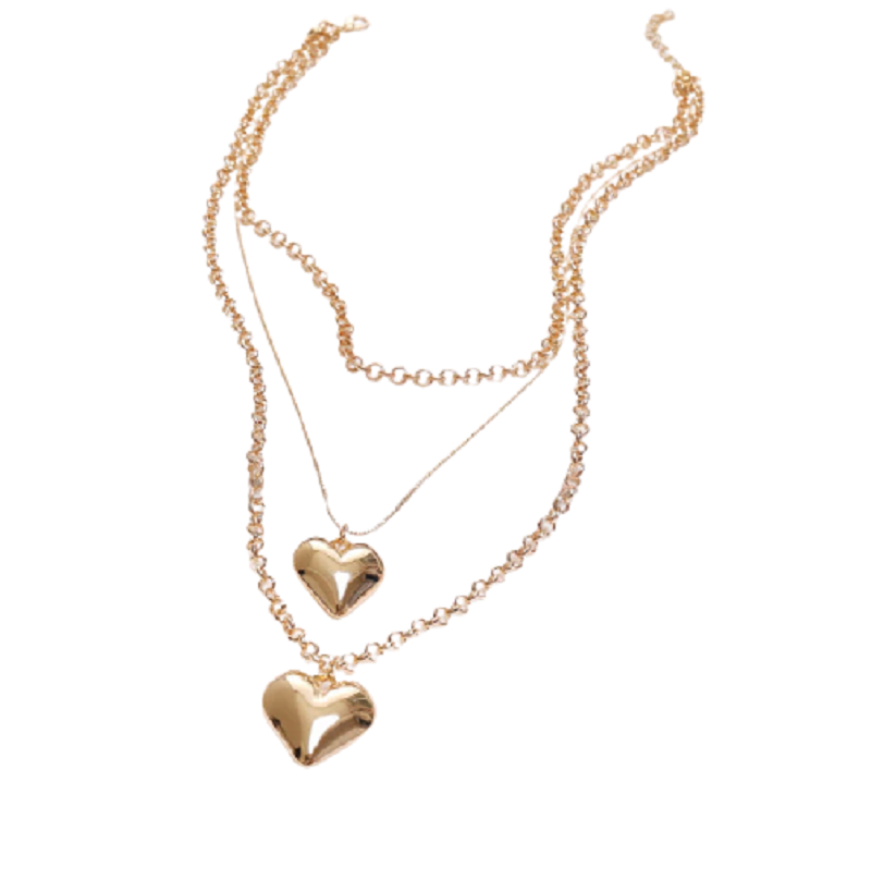 Layered Heart Shaped Pendant Necklace in Vintage Style