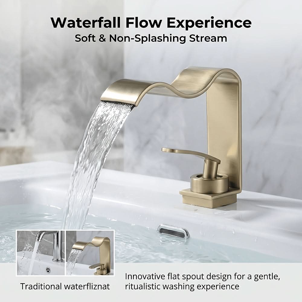 Brushed Brass Basin Faucet with Waterfall Spout