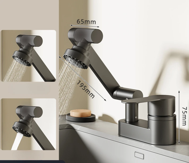 Two-Hole Basin Mixer Faucet with 360° Swivel for Hot and Cold Water