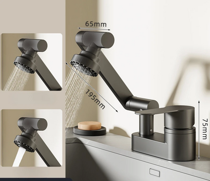Two-Hole Basin Mixer Faucet with 360° Swivel for Hot and Cold Water
