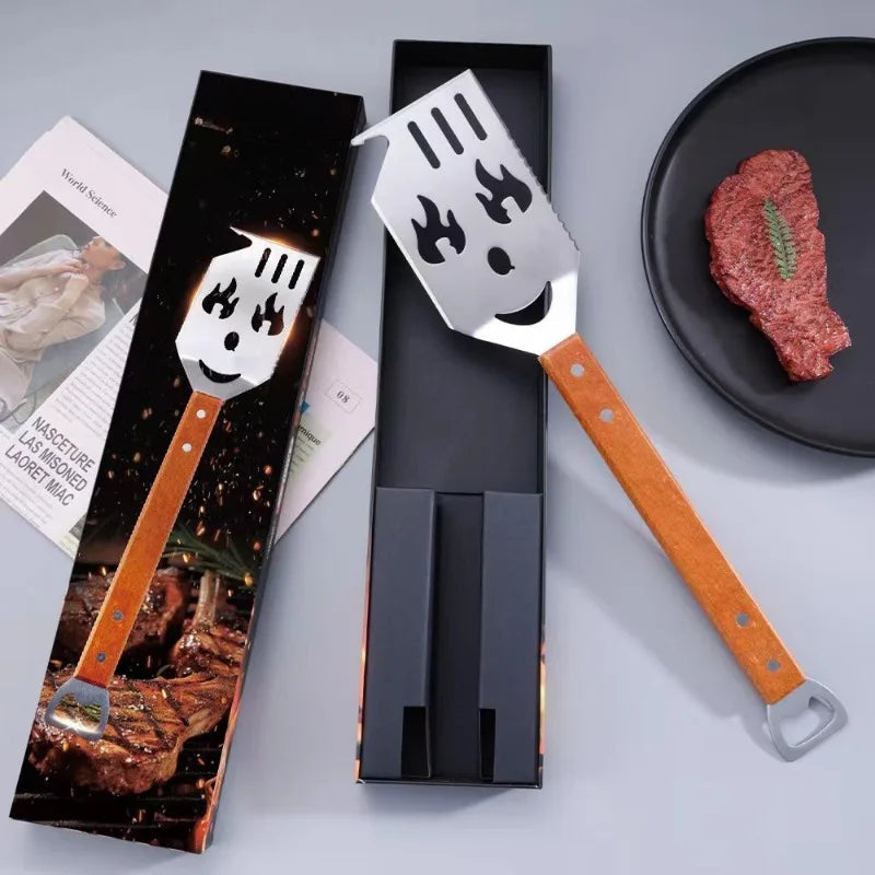 7-in-1 Stainless Steel BBQ Spatula | Grill Tongs, Turner & Cooking Tool
