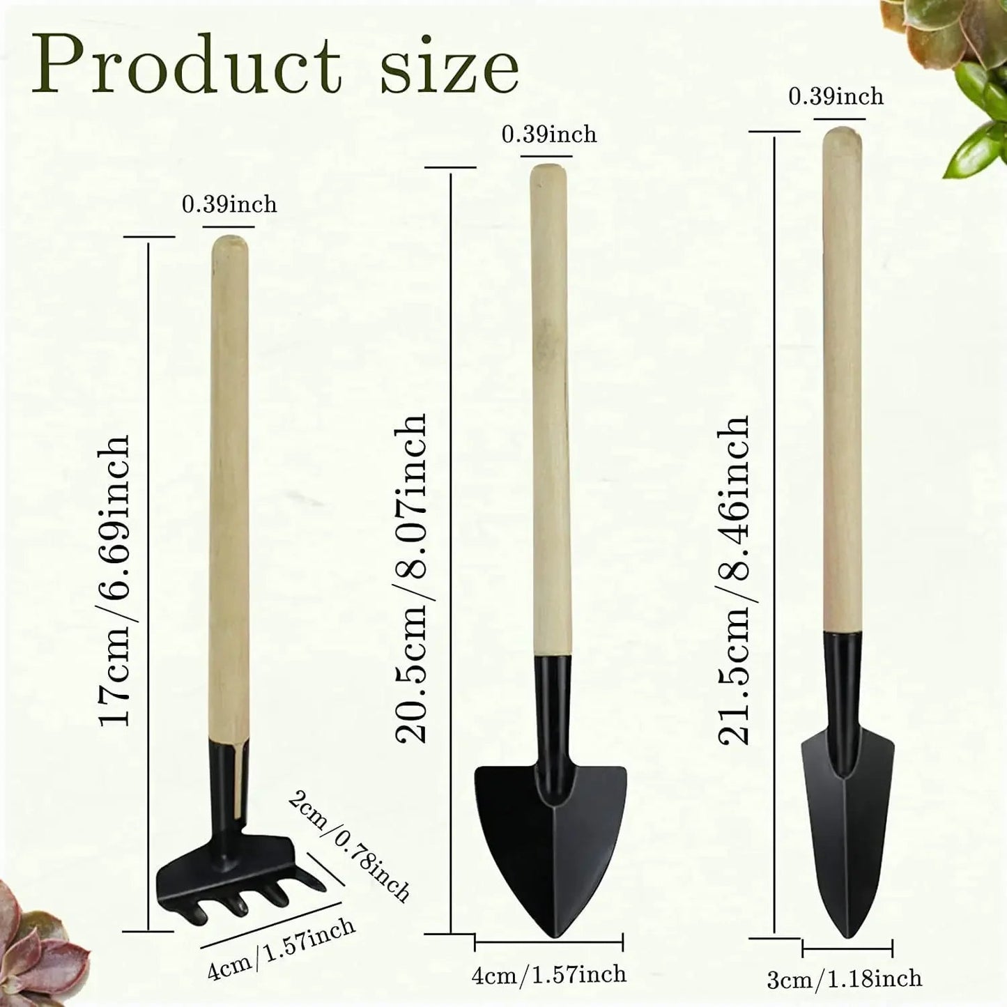 Mini Garden Tool Set - 3 Piece Kit with Ergonomic Shovel & Rake - Durable Design