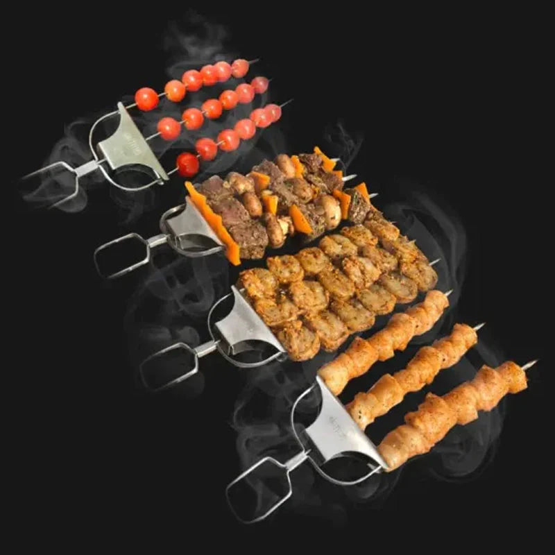 Stainless Steel Skewers with 9 Prongs – GrillMaster Trio for Perfectly Cooked Meat, Seafood & Vegetables | Dishwasher Safe | Includes Oxford Carry Bag