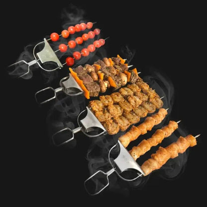 Stainless Steel Skewers with 9 Prongs – GrillMaster Trio for Perfectly Cooked Meat, Seafood & Vegetables | Dishwasher Safe | Includes Oxford Carry Bag