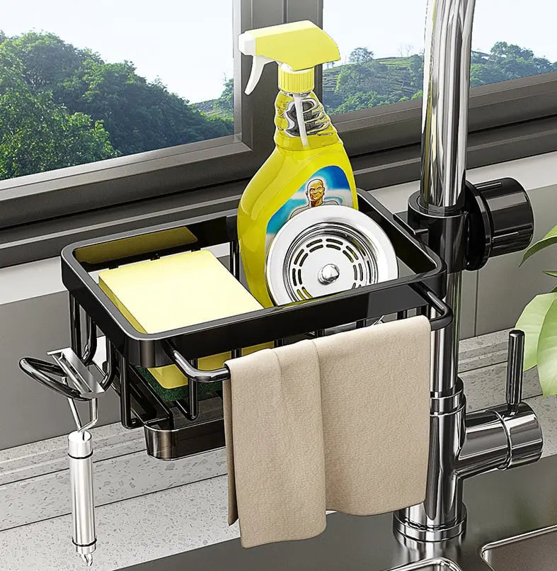 Smart Sink Organizer with Drain Tray | Sponge & Soap Holder
