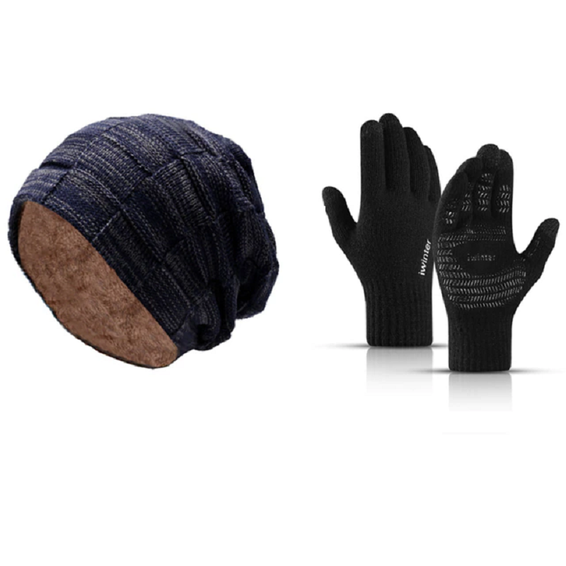 Warm Beanie Hat for Men with Matching Gloves for Winter