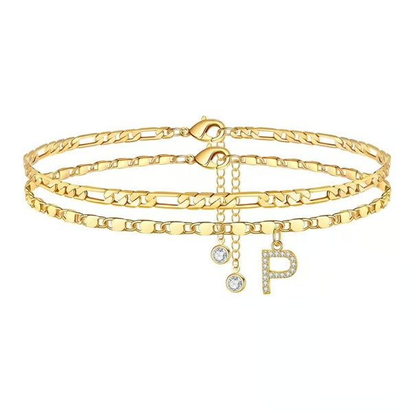 Customizable Layered Anklet | Adjustable & Hypoallergenic | Gold/Silver | 21.5 cm + 5 cm