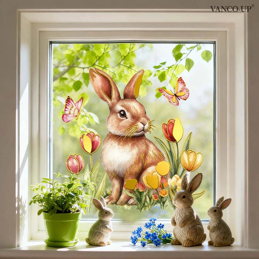 Easter Window Stickers with Vibrant Rabbits & Eggs | Spring Decor