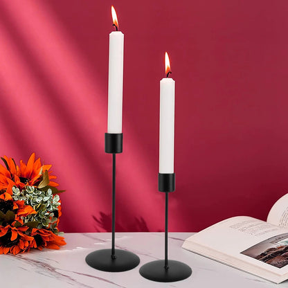Set of 2 Black Metal Candle Holders | Elegant Table and Wedding Decor