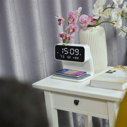 Touch-Controlled LED Table Lamp with Wireless Charger & Alarm Clock – 3-in-1