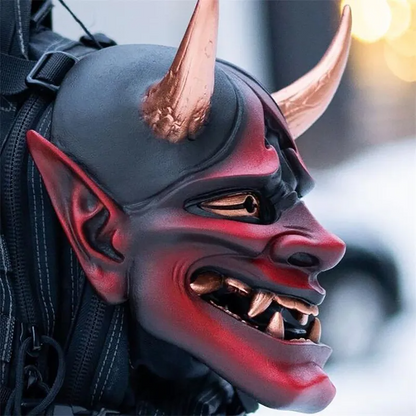 Crimson Oni Spirit Mask – Artisan Crafted Japanese Demon Decor