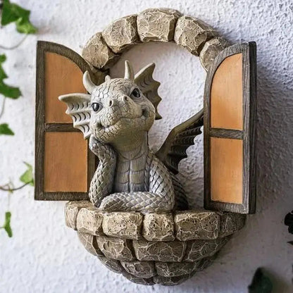 Resin Dragon Garden Statue | Gothic Fantasy Sculpture | Outdoor Decor