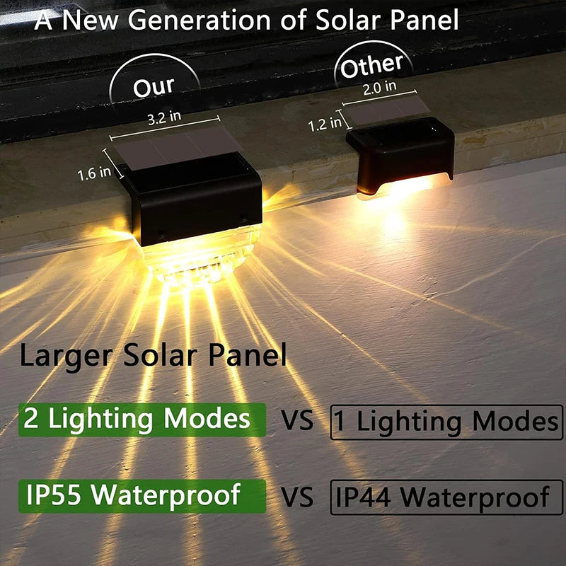 Solar Stair Lights | 2 Lighting Modes | Waterproof IP55 | Pack of 6 | Ideal for Fence & Patio