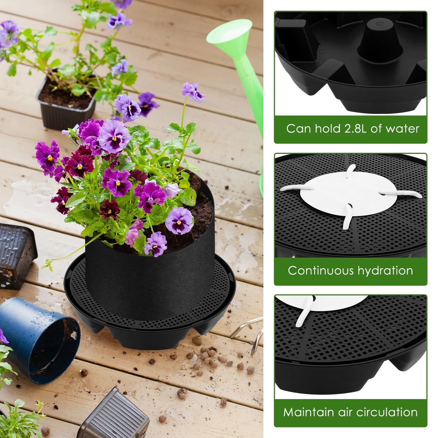 Self-Watering Plant Saucer Set | 2.8L Reservoir Capacity | Pack of 4