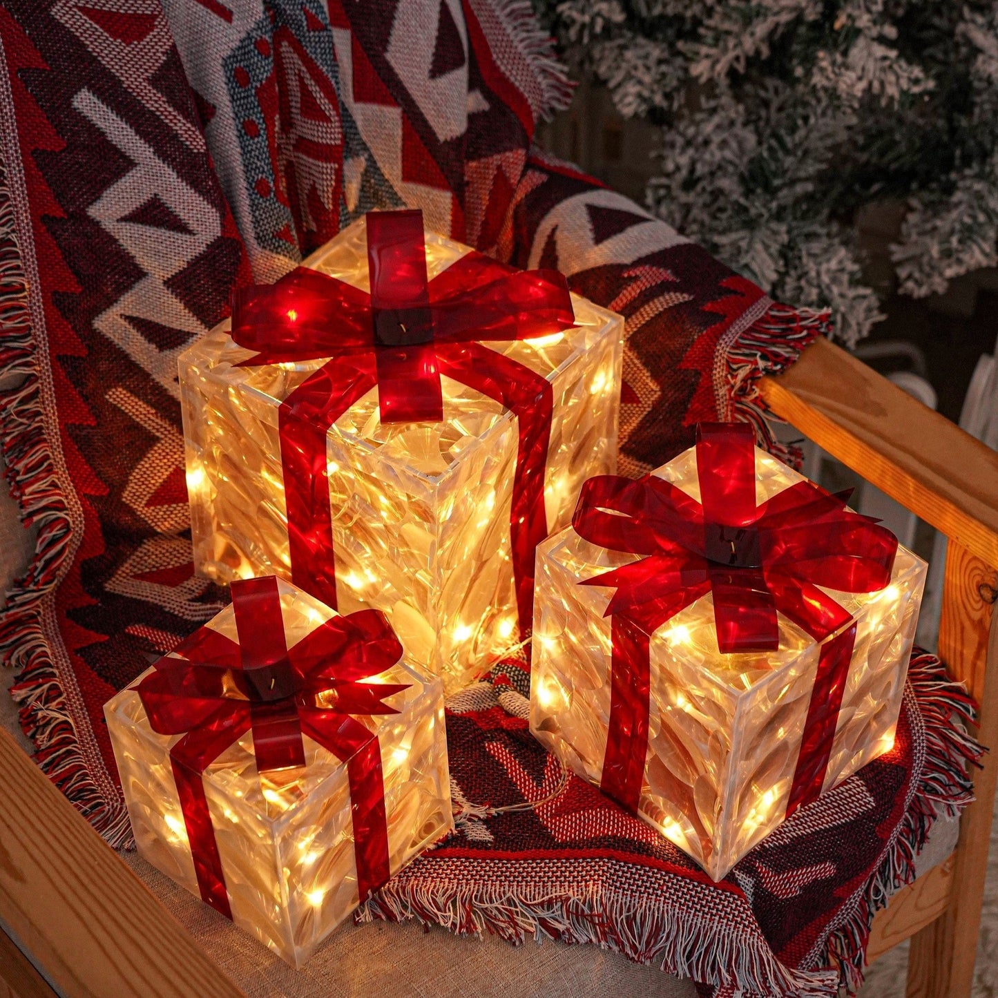 Illuminated Christmas Gift Boxes – Set of 3 LED Glow Boxes for Indoor & Outdoor