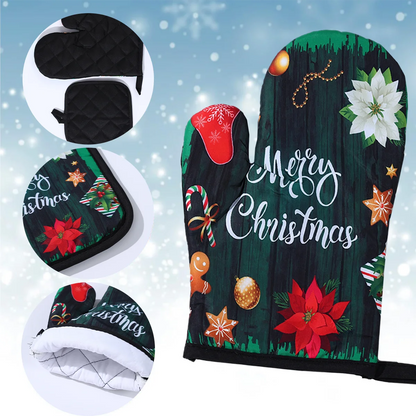 Festive Christmas Oven Mitts Set | Heat-Resistant Kitchen Gloves for Holidays