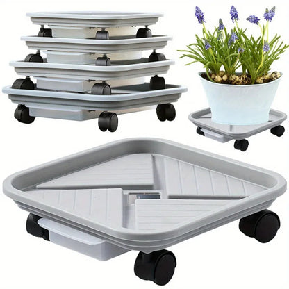 Plant Roller with Drip Tray | Square Mobile Plant Stand | Sturdy and Easy to Move