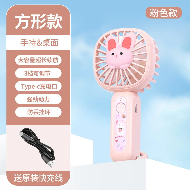 Portable Mini Fan – Rechargeable USB, Quiet Cartoon Design, Great Gift
