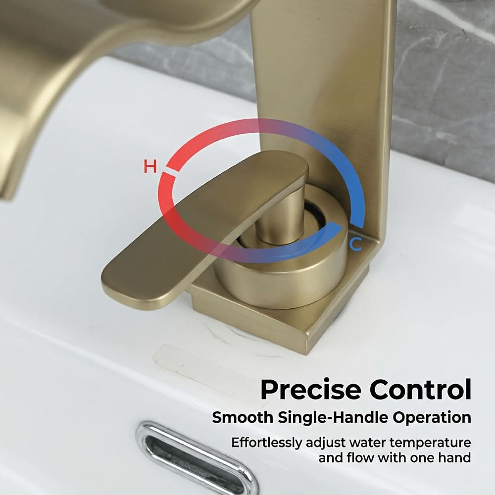 Brushed Brass Basin Faucet with Waterfall Spout