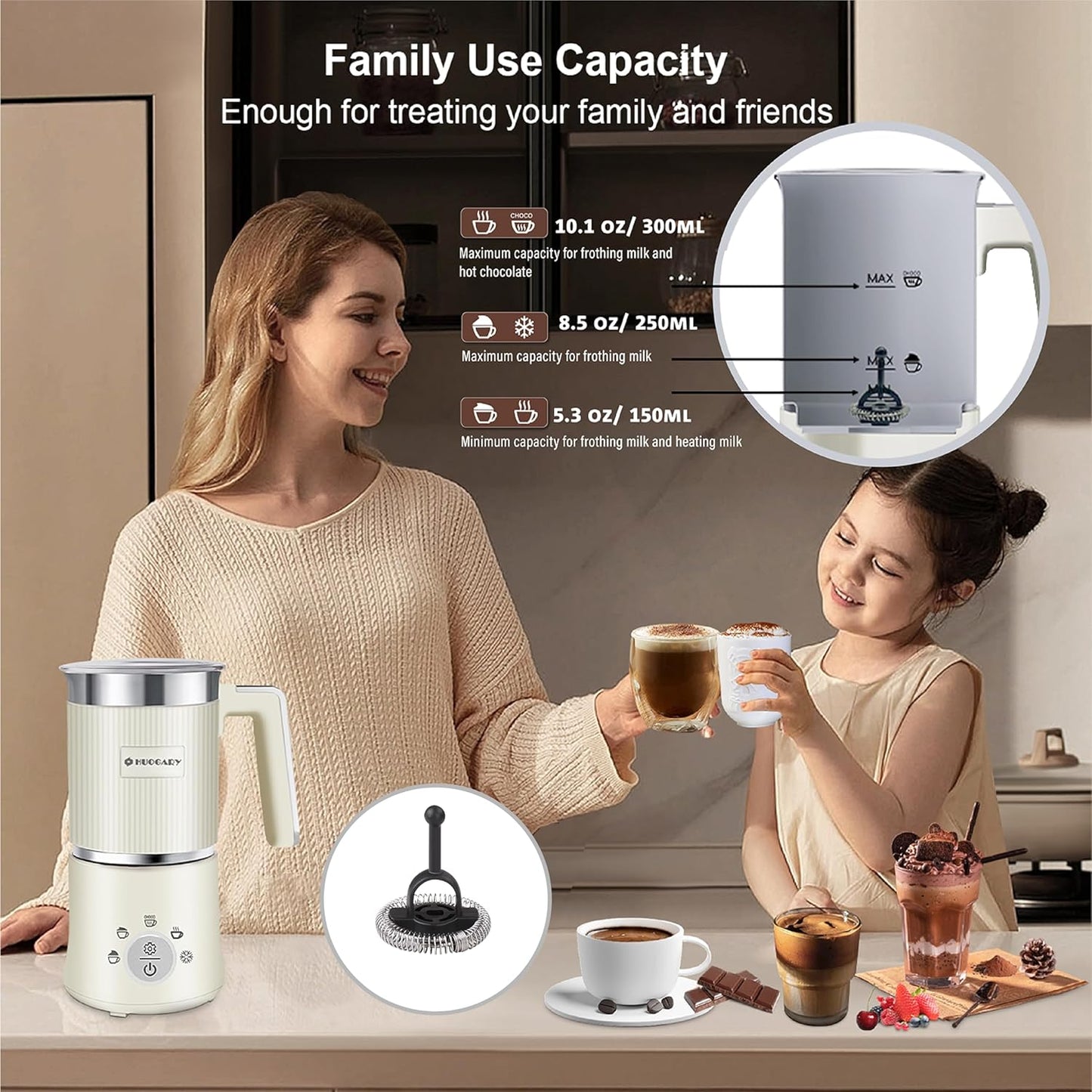 Versatile Electric Milk Frother | 5-in-1 Foam Maker with Dishwasher Safe Parts