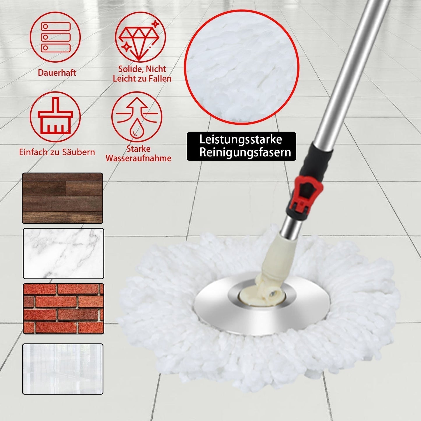 360° Floor Mop Set with Bucket | Dual-Zone Cleaning System