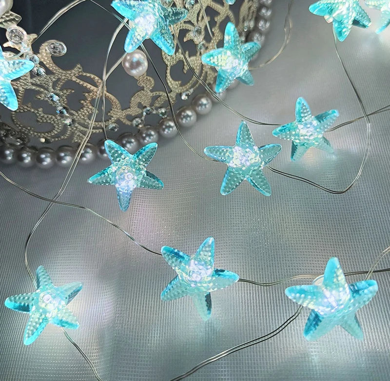 Ocean-Themed LED String Lights | 2m Length | 20 Bulbs | Shell & Starfish Design | Perfect for Birthdays, Parties & Kids' Rooms