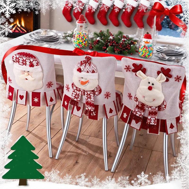 Christmas Chair Cover with Plush Santa Design – Festive Dining Room Decor