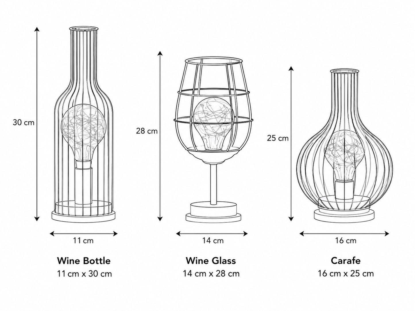 Set of 3 Wireless Lamps in Distinctive Designs