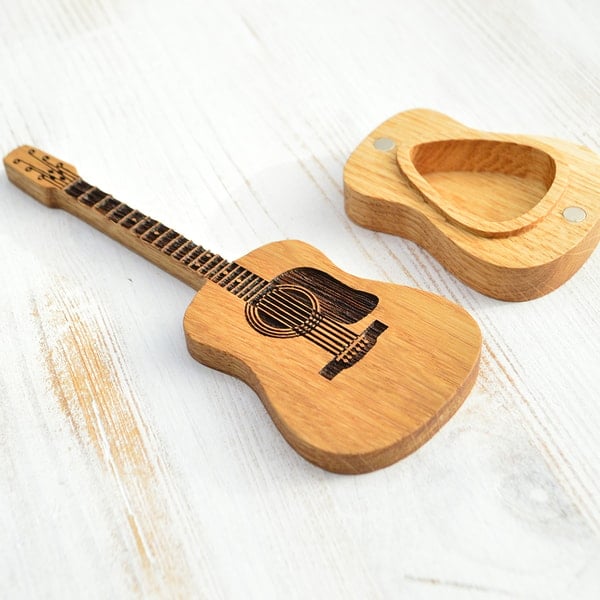 Custom Oak Wood Guitar Pick Holder with Display Stand