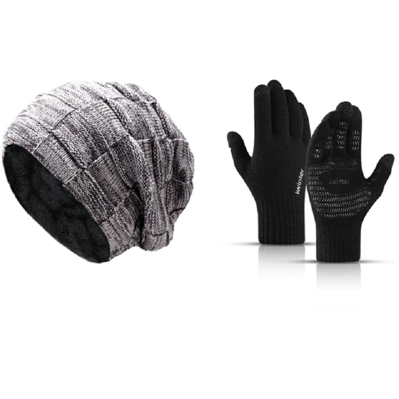 Warm Beanie Hat for Men with Matching Gloves for Winter