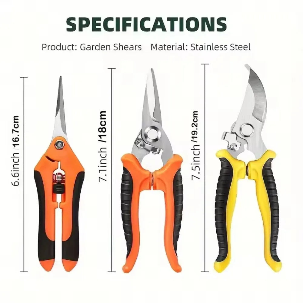 3-Piece Garden Pruning Shears Set | Stainless Steel Professional Tools | Ergonomic Non-Slip Handle