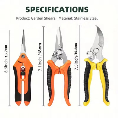 3-Piece Garden Pruning Shears Set | Stainless Steel Professional Tools | Ergonomic Non-Slip Handle